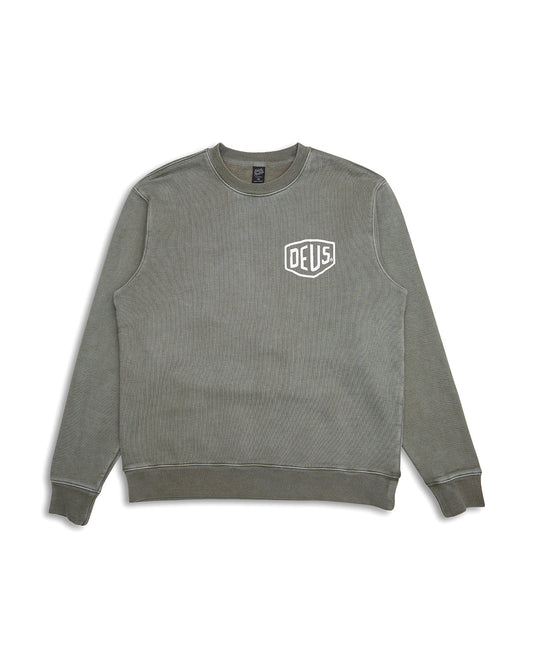 Garment Dyed Shield Crew - Lichen Green|Flatlay